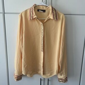 Alexander Campbell Vintage Peach Embroidered Button Up Blouse Size 8 Made in USA